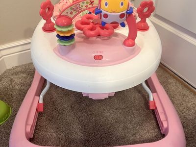 Pink Baby Walker with Interactive Toys and Ladybug Pattern Seat