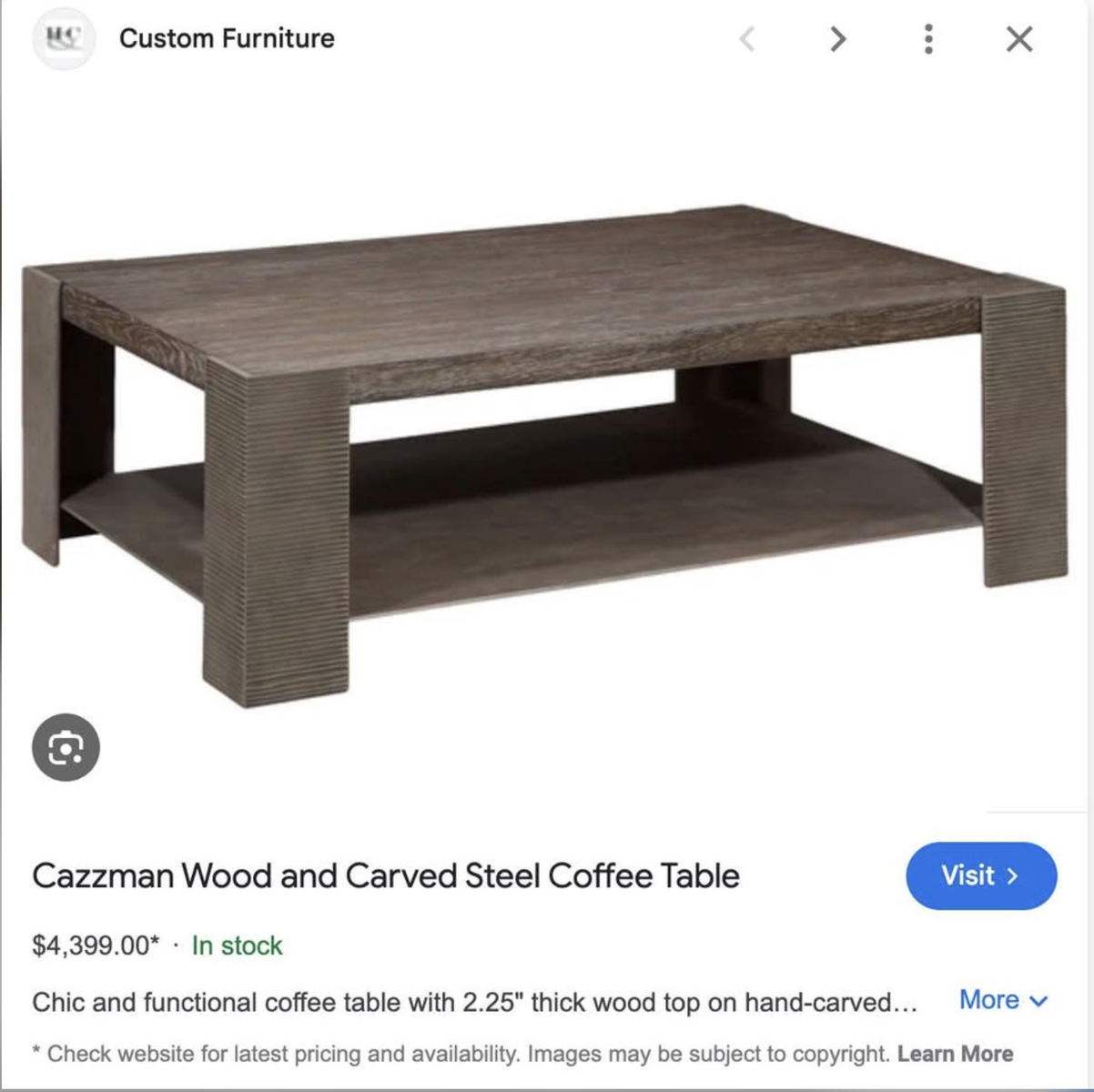 Custom Designer Coffee Table: Solid Wood & Hand-Carved Metal
