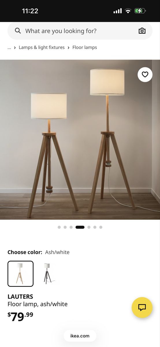 IKEA LAUTERS Floor Lamp, Ash Wood, White Shade - Modern Tripod Design