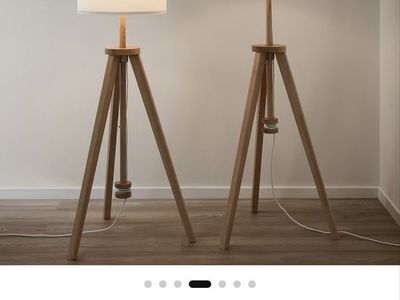 IKEA LAUTERS Floor Lamp, Ash Wood, White Shade - Modern Tripod Design