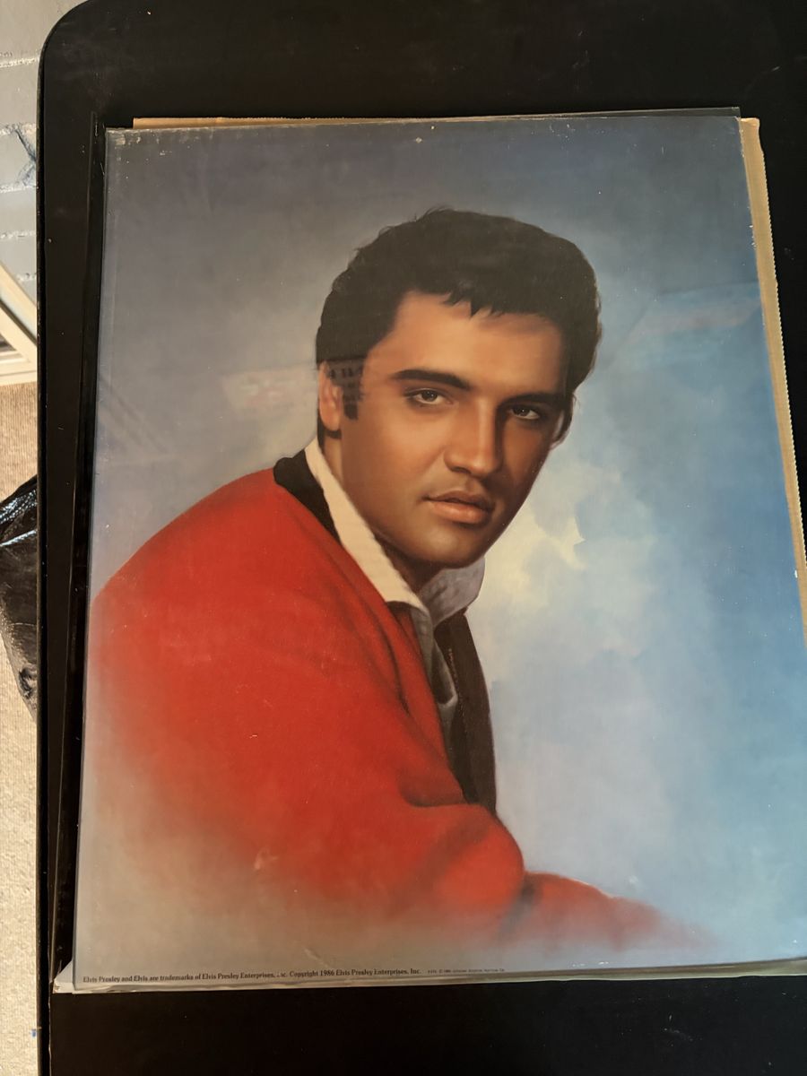 Vintage Elvis Presley 1986 Framed Poster- The King in Red Cardigan