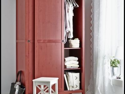 Ikea Hemnes Red Wooden Wardrobe Closet with Sliding Doors