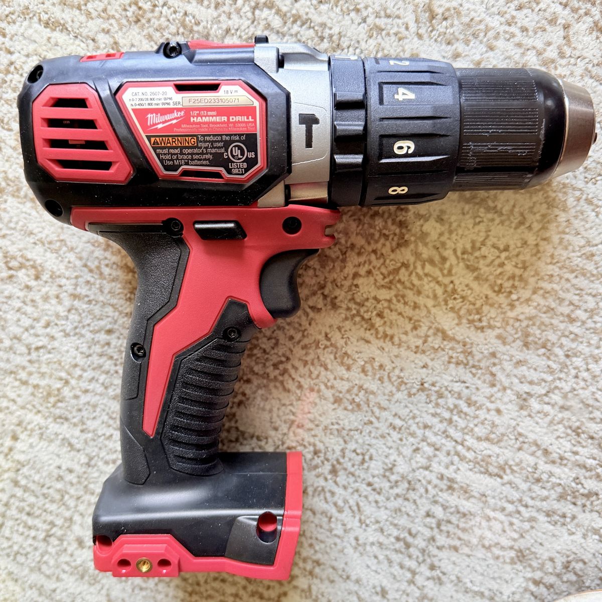 Milwaukee M18 1/2 Inch Cordless Hammer Drill Model 2607-20