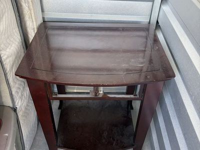 Dark Wood End Table / Nightstand with Storage Shelf - Queen Size