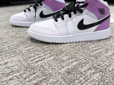 Nike Air Jordan 1 Mid Patent Leather Lilac Lavender White Black Sneakers
