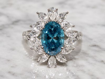 Floral Halo Lab-Grown Blue Diamond Ring in Platinum IGI Certified Vivid Blue