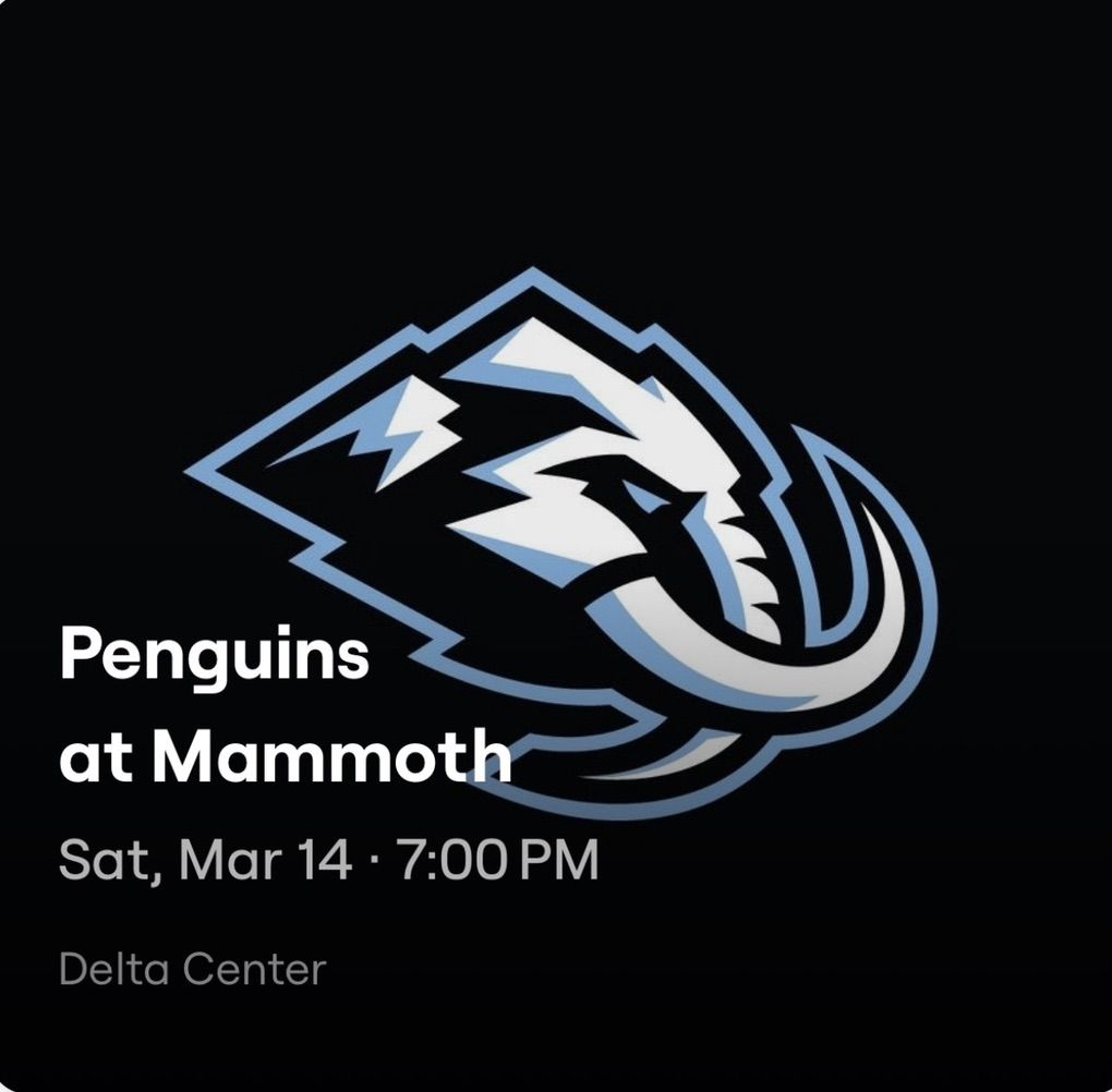 2 Tickets Utah Mammoth Vs Pittsburgh Penguins