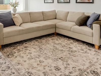 Beige/Cream 2-Piece Sectional with convertible sleeper