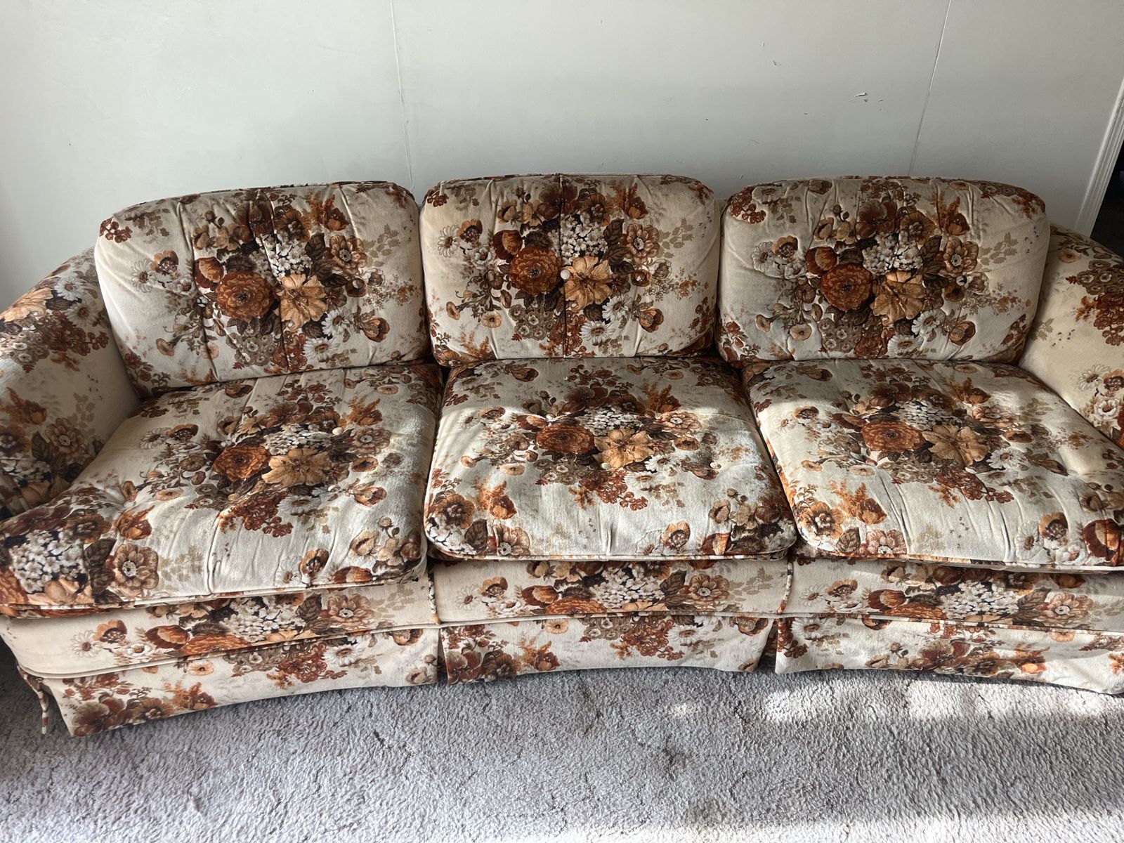 Vintage Floral Print Fabric Couch Sofa Brown Tan Cream Free In Manti