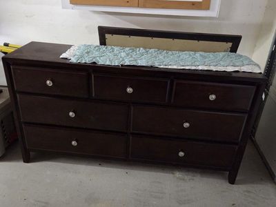 Dark Wood Dresser with Mirror - 7 Drawers - Storage Solution