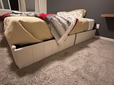 King Size Platform Bed Frame with Storage Drawers - Cream/Off-White