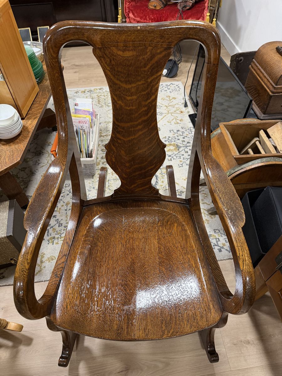 Antique Oak Press-Back Rocking Chair
