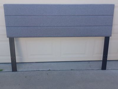 QUEEN Upholstered BLUE Linen Ajustable Height 3 Panel Headboard