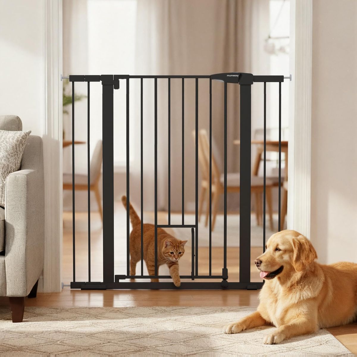 Black 36" Extra Tall Baby Gate w/ Cat Door w/ Auto Close for House,Stairs,Doorways