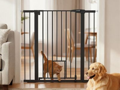 Black 36" Extra Tall Baby Gate w/ Cat Door w/ Auto Close for House,Stairs,Doorways