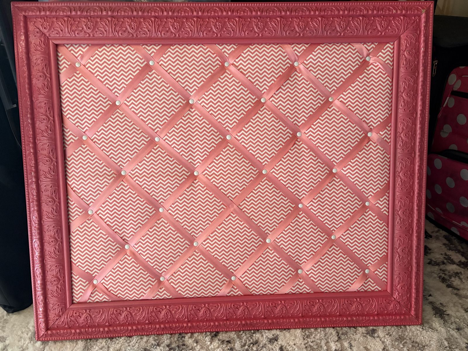 Pink Ornate Framed Ribbon Memo Board Bulletin Board