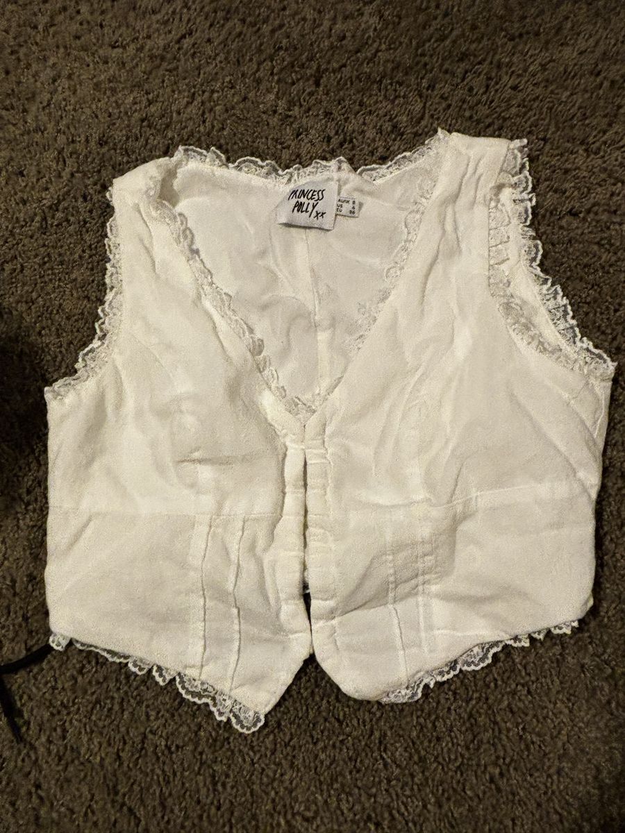 Princess Polly White Lace Trim Vest Top Women's Size XXS