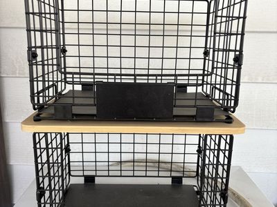 Set XL Stackable Wire Basket with Bamboo Tops & Tags- Pantry Organizer and Storage Bins