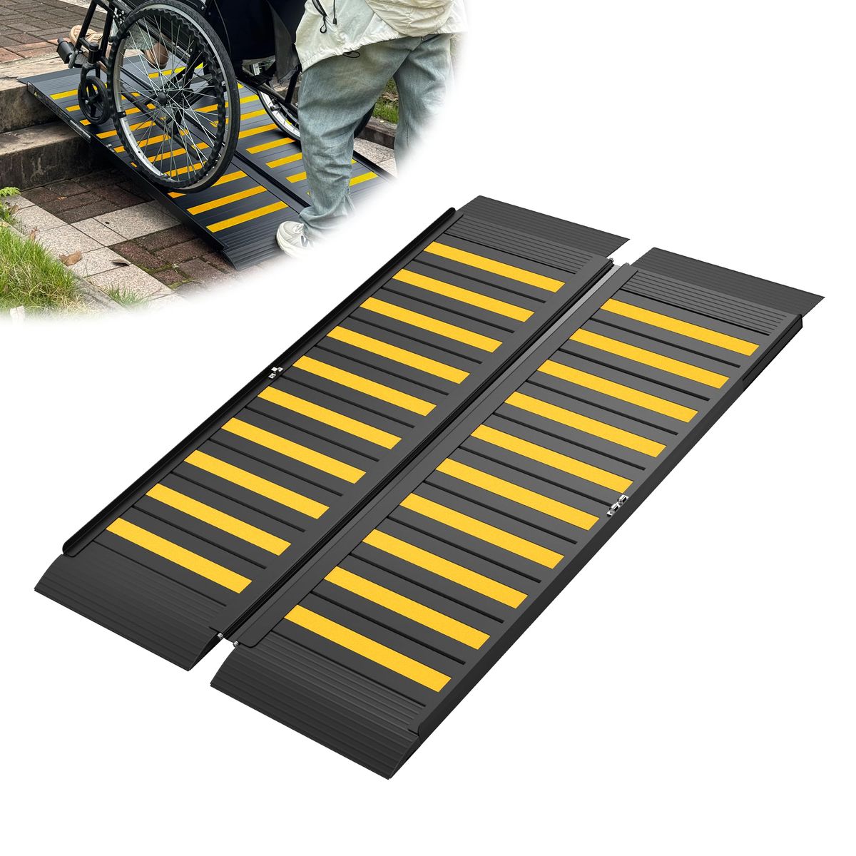 New 4FT Portable Wheelchair Ramp with Handle, Non-Slip Aluminum Ramps