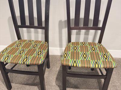 Set of 2 Wooden Dining Chairs with Kente Print Upholstered Seats Made in Italy