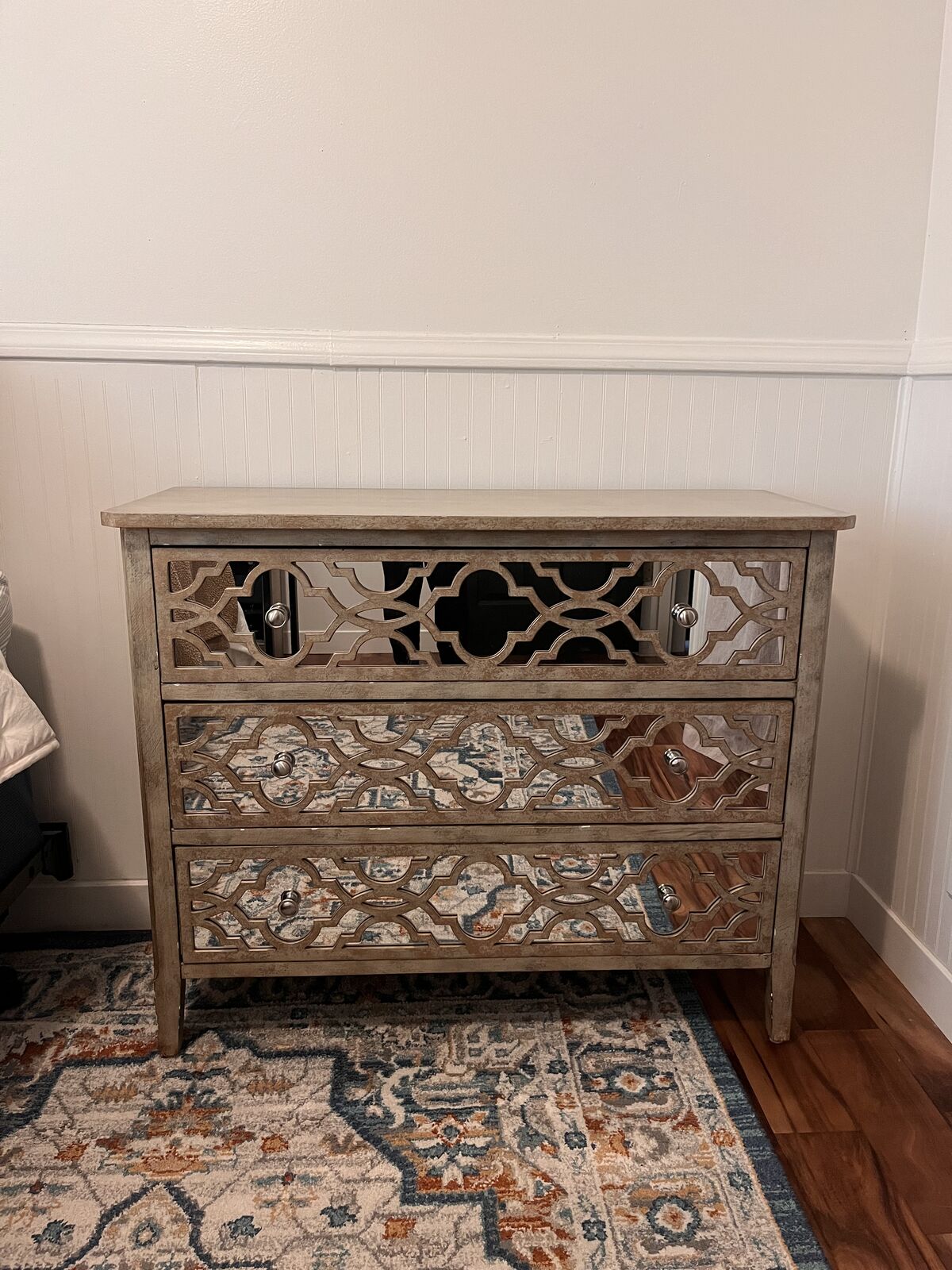Three Drawer Mirrored Wooden Dresser
