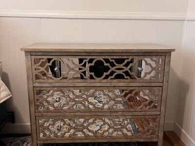 Three Drawer Mirrored Wooden Dresser