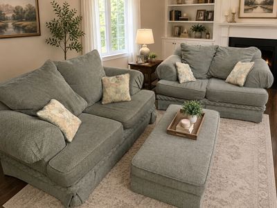 Used Green Sofa & Loveseat Set with Ottoman