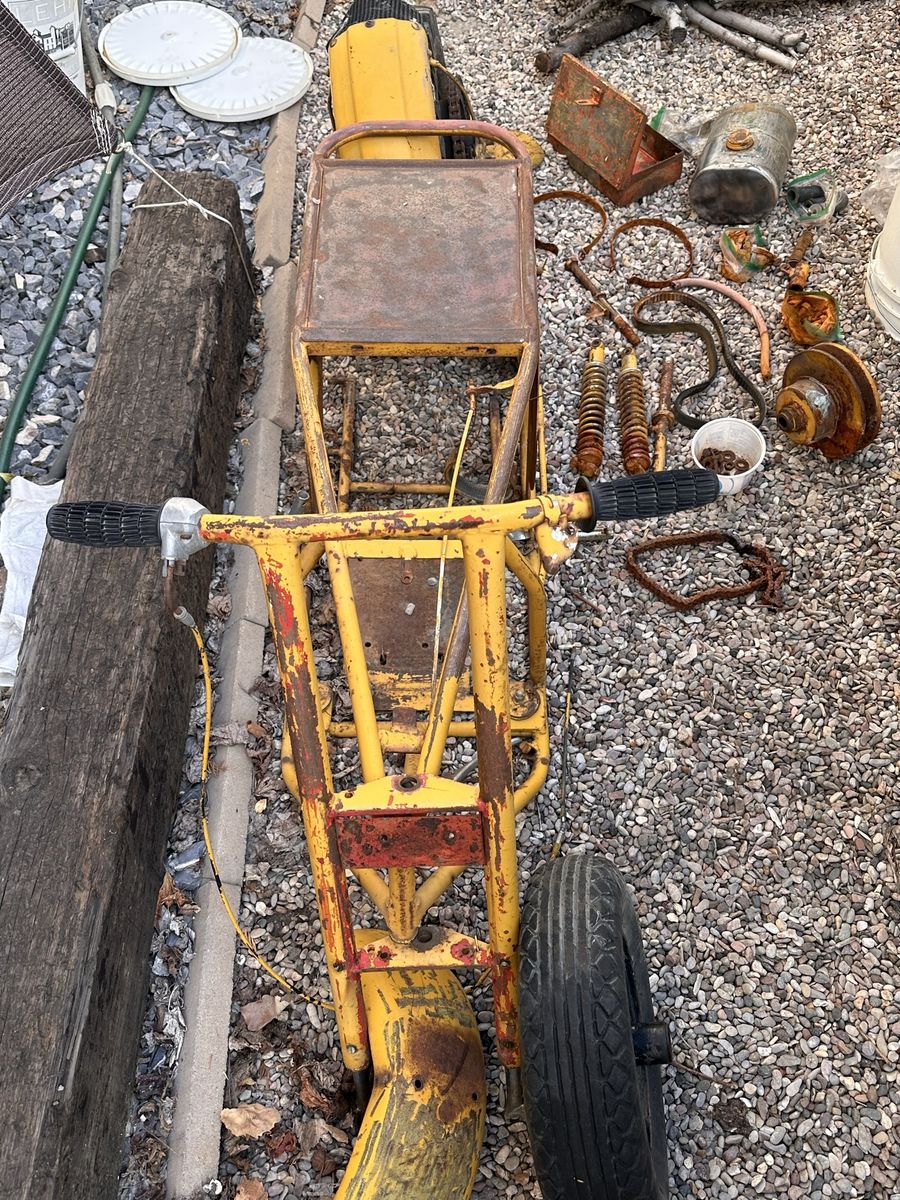 Vintage 1970s Tote Gote Mini Bike Frame and Parts - Yellow, Project