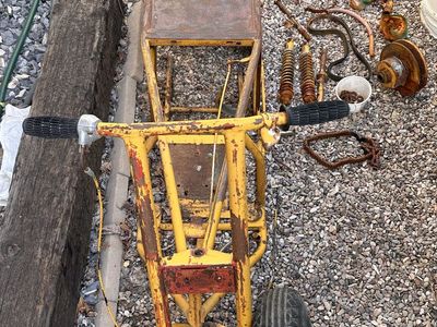 Vintage 1970s Tote Gote Mini Bike Frame and Parts - Yellow, Project