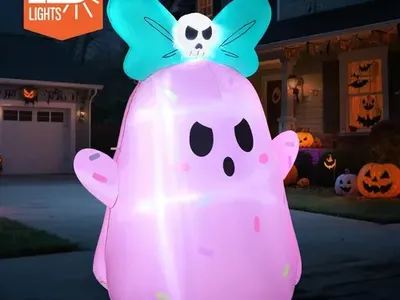 Halloween Trick Or Treat Sprinkles Bow PINK 5' Ghost GHOSTIE Inflatable Blow Up Pumpkin Home Decor Decoration Yard Prop