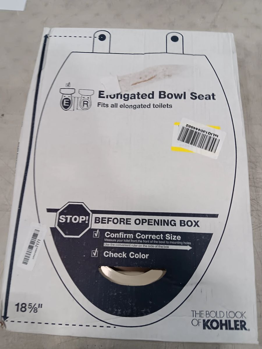 Kohler Elongated Toilet Bowl Seat, 18 5/8" Length, White, Fits Elongated Toilets