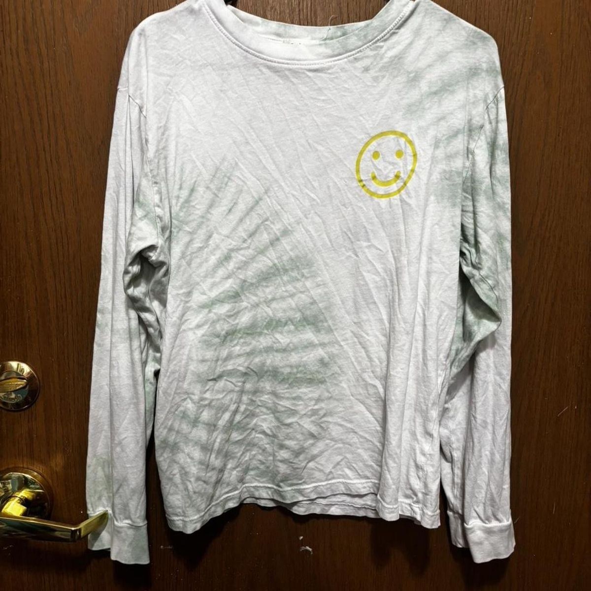 Urban Nation Tie-Dye Long Sleeve T-Shirt Size L with Smiley Face (on the front) and "Be a Nice Human" Graphic (on the back)