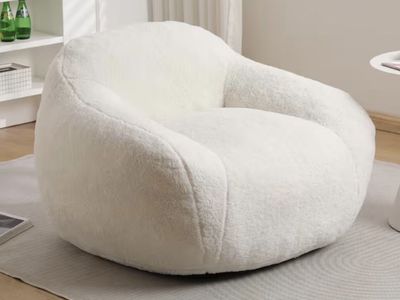 Noble House Stella White Faux Fur Bean Bag Chair with Memory Foam Filler