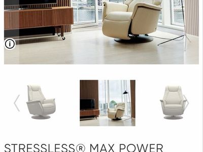 Stressless Max Power Recliner Chair in Blue Leather
