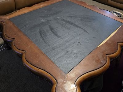Vintage Carved Wood Coffee Table with Slate Top