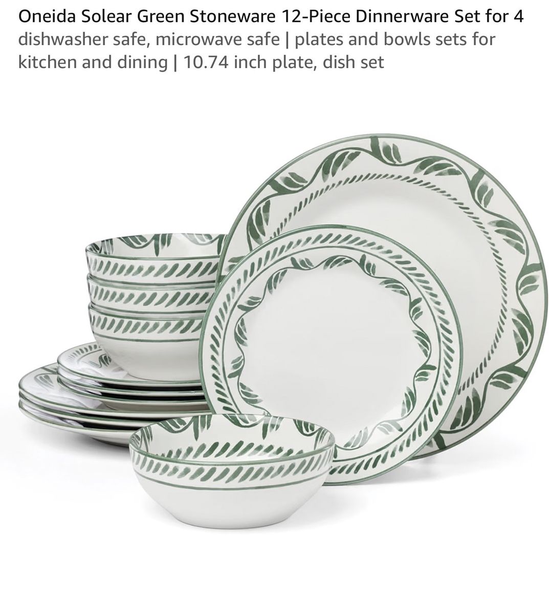 NEW Oneida Solear Green Stoneware 12-Piece Dinnerware Set Service for 4