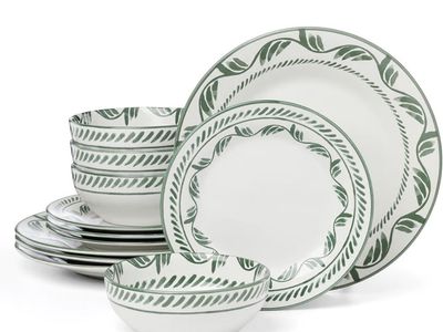 NEW Oneida Solear Green Stoneware 12-Piece Dinnerware Set Service for 4