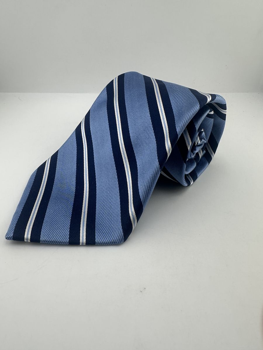 Nautica 100% Silk Blue Navy White Striped Tie Classic Mens Necktie 3.5"