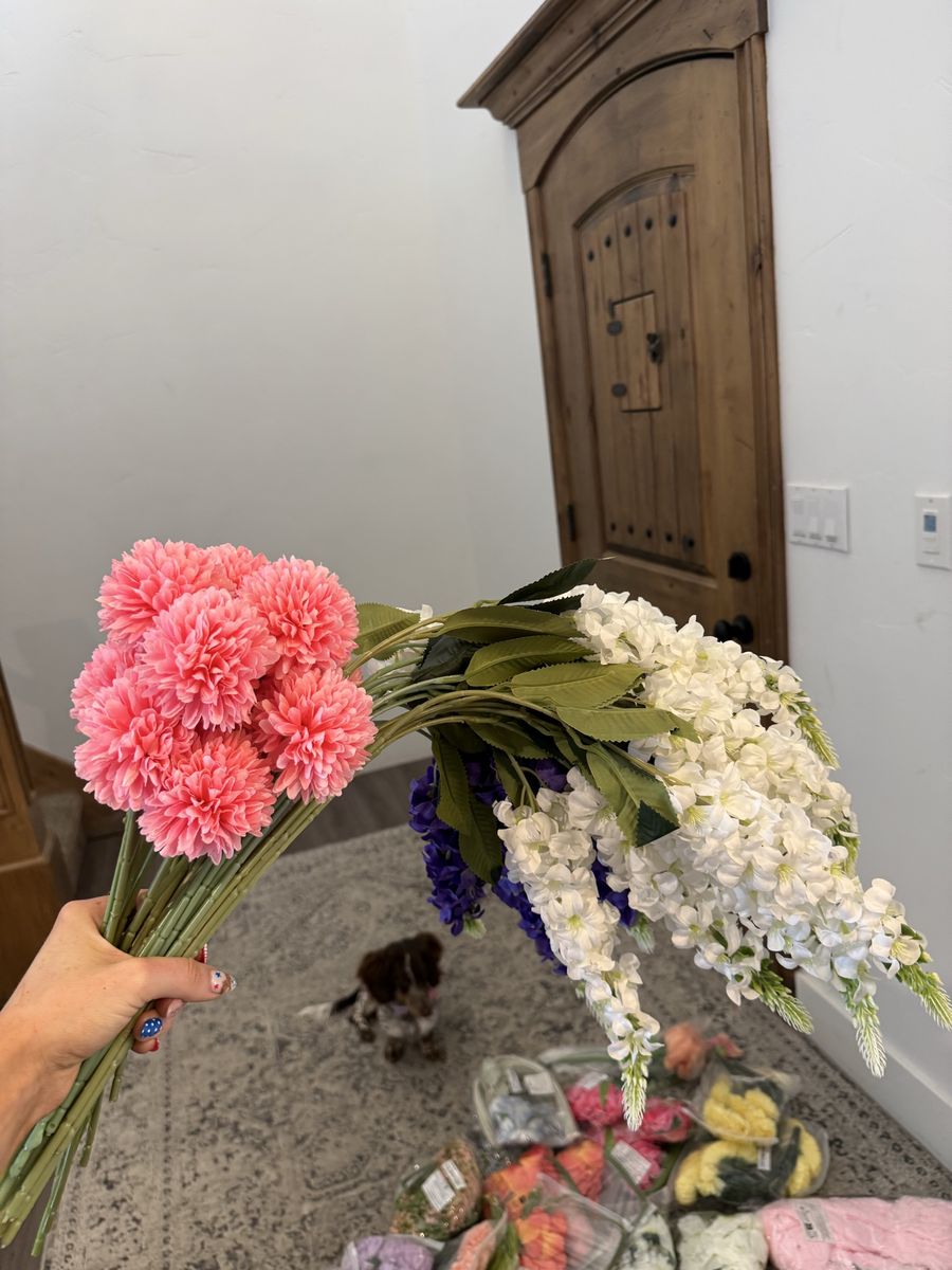 Assorted Artificial Flowers - Pink Chrysanthemum, White & Purple Gypsophila - Bulk Lot