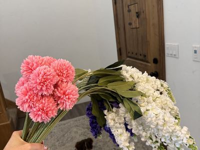 Assorted Artificial Flowers - Pink Chrysanthemum, White & Purple Gypsophila - Bulk Lot