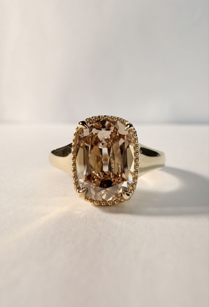 Champagne Antique Cushion Cut Lab Grown Diamond Ring