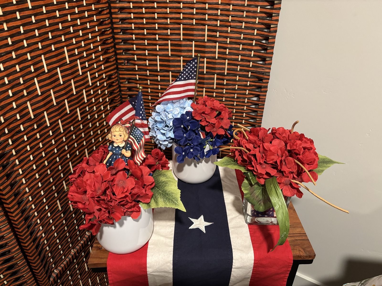 Patriotic Americana Floral Decor & Table Runner Set - Red, White, Blue - Independence Day
