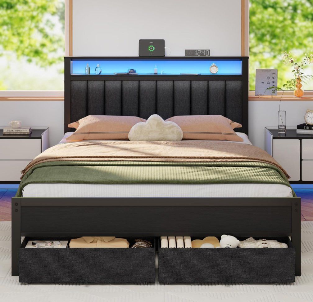Brand New Queen Size Upholstered with Metal Frame Bed