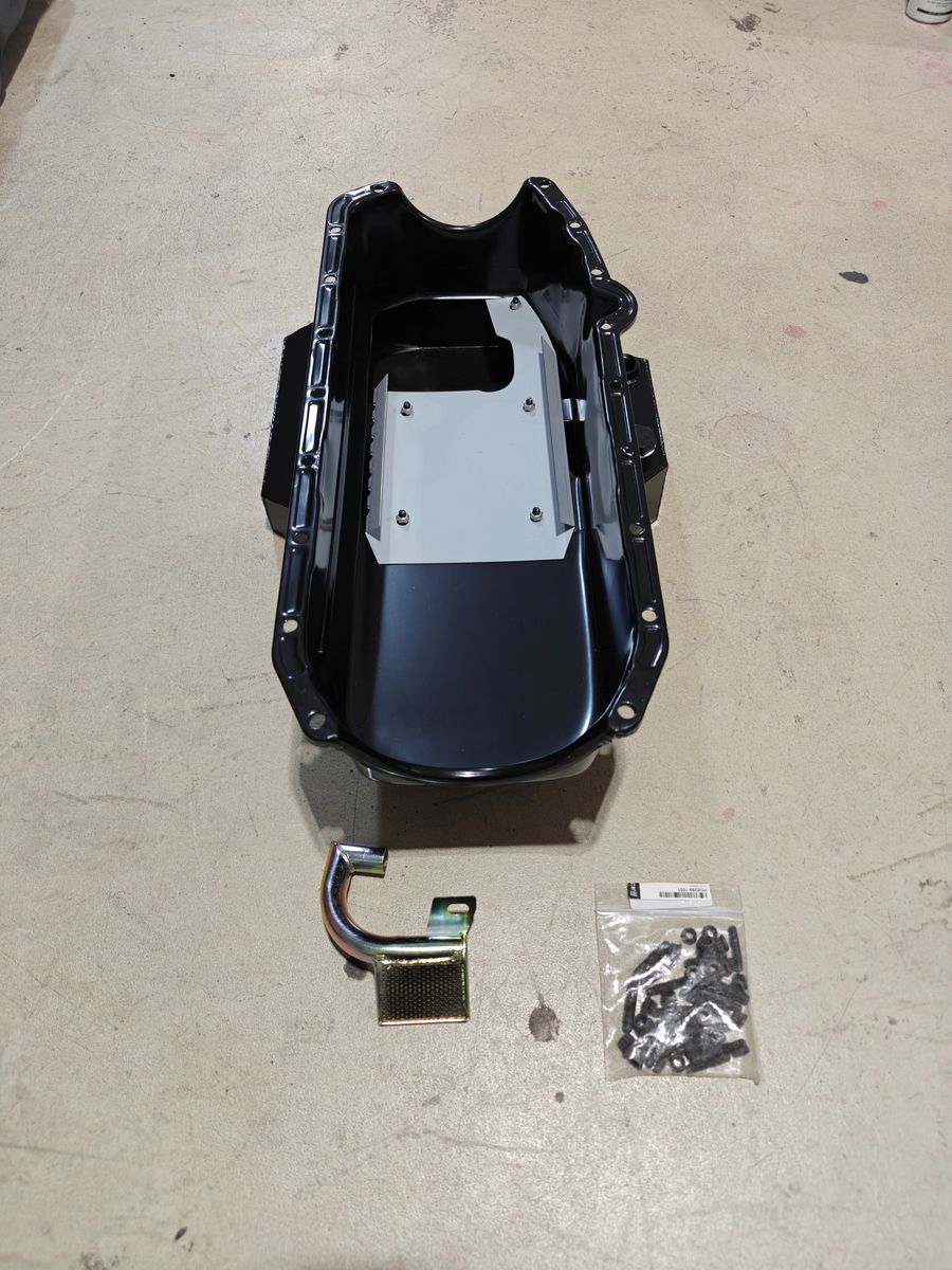 New Chevy SB 2 Piece RMS 1955-79 D/Side 7Qt Oil Pan with accessories