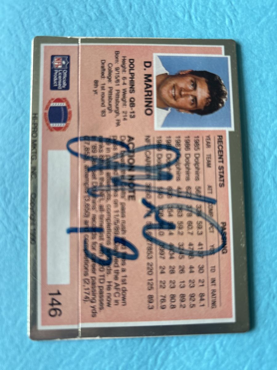 Dan Marino 1990 Action Pack Autograph Miami Dolphins NFL Hand Signed Auto Football Card