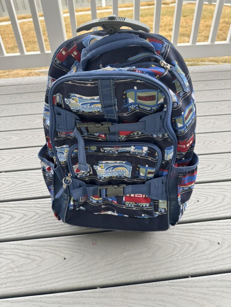 Pottery Barn Kids Trains Rolling Backpack