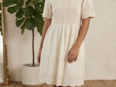 Cream Embroidered Eyelet Dress Size M BOHO