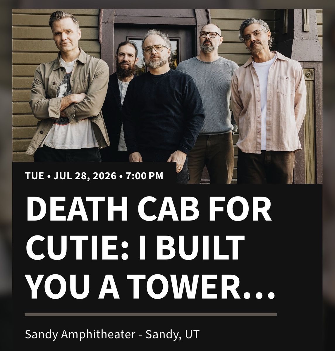 2 Tickets for Death Cab for Cutie at Sandy Amphitheater