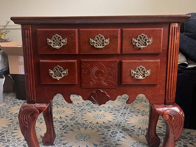 Two matching- Vintage Cherry Wood Nightstand Accent Table with Carved Legs & Brass Pulls