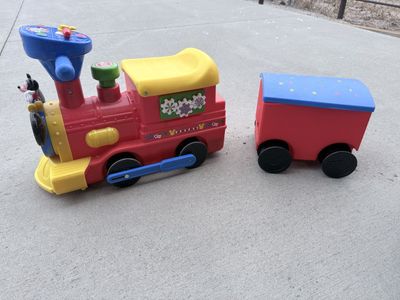 Disney Mickey Mouse Ride-On Train with Trailer and Track Set - Red & Yellow, Used
